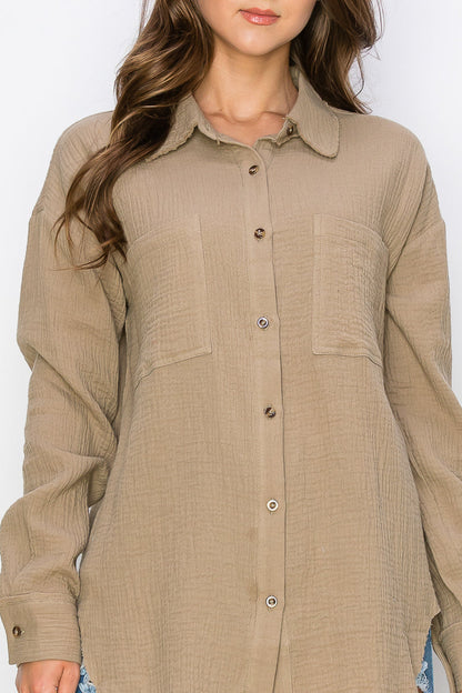 WT0039 Oversized Button Up Shirt