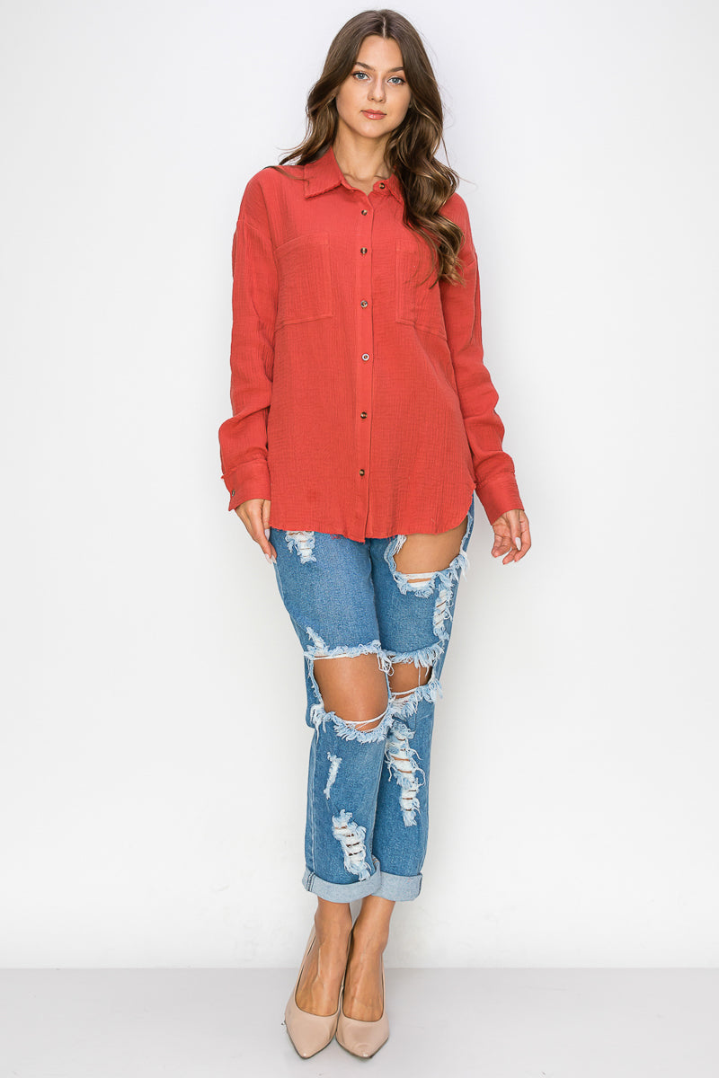 WT0039 Oversized Button Up Shirt