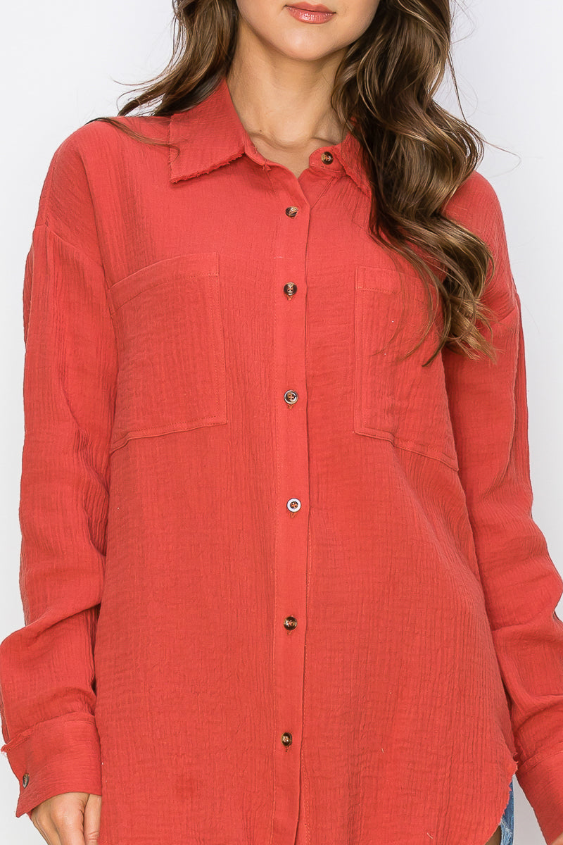 WT0039 Oversized Button Up Shirt