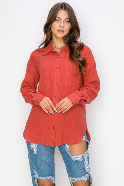 WT0039 Oversized Button Up Shirt