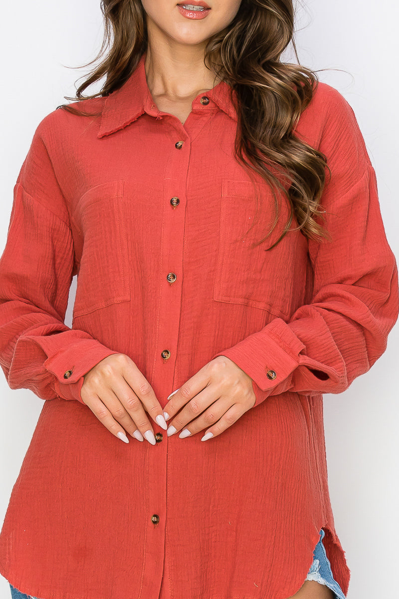 WT0039 Oversized Button Up Shirt