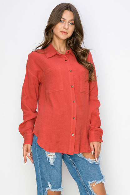 WT0039 Oversized Button Up Shirt