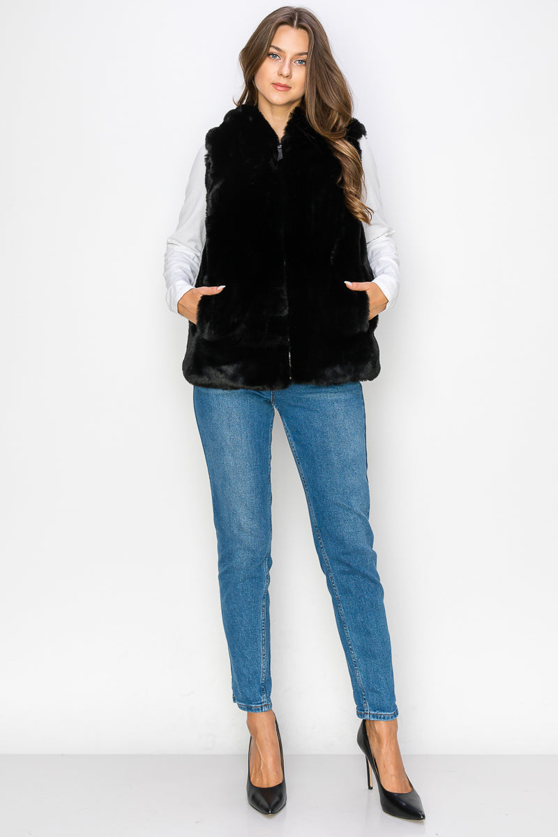 WV0038 RABBIT HOODED FUR VEST