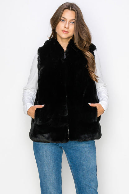 WV0038 RABBIT HOODED FUR VEST