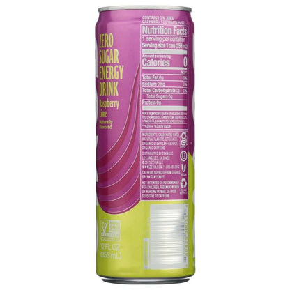 ZEVIA Raspberry Lime Energy: Zero Sugar | Natural Energy Drink 12fl oz