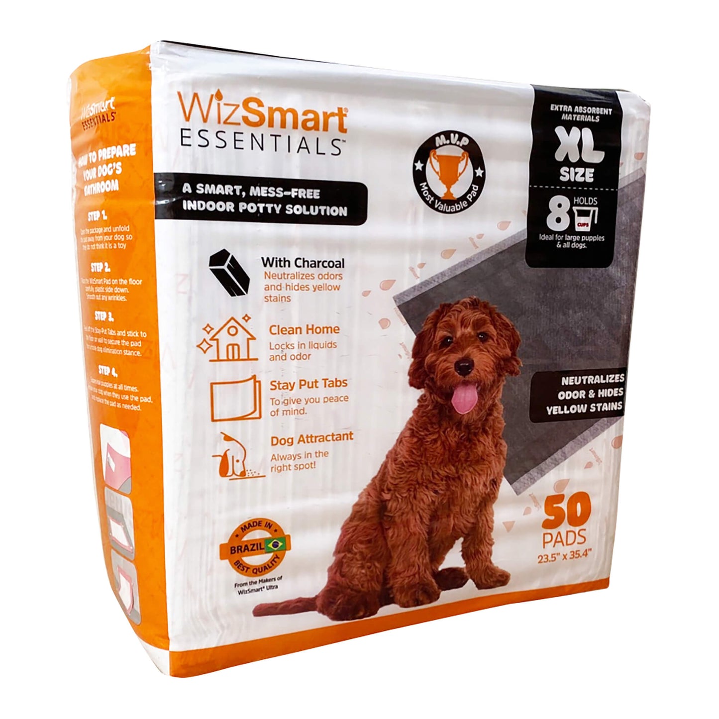 WizSmart Essentials Pads with Charcoal, XL, 50 Count